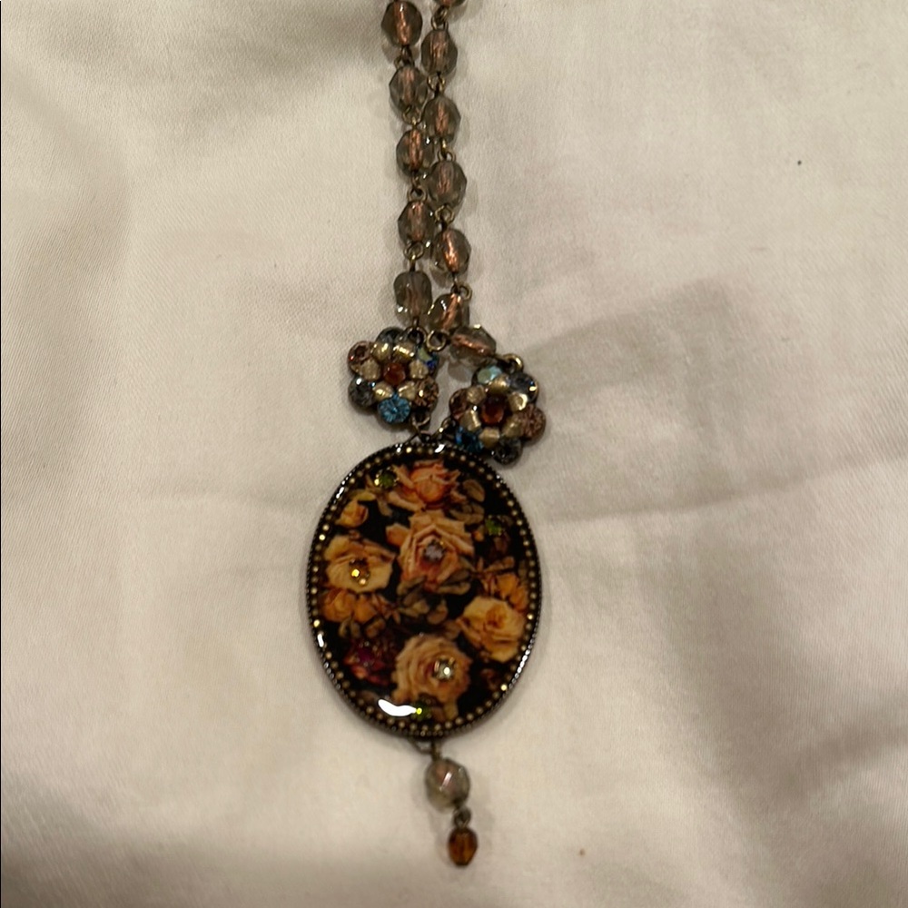 Floral Pendant Necklace with Beaded Chain